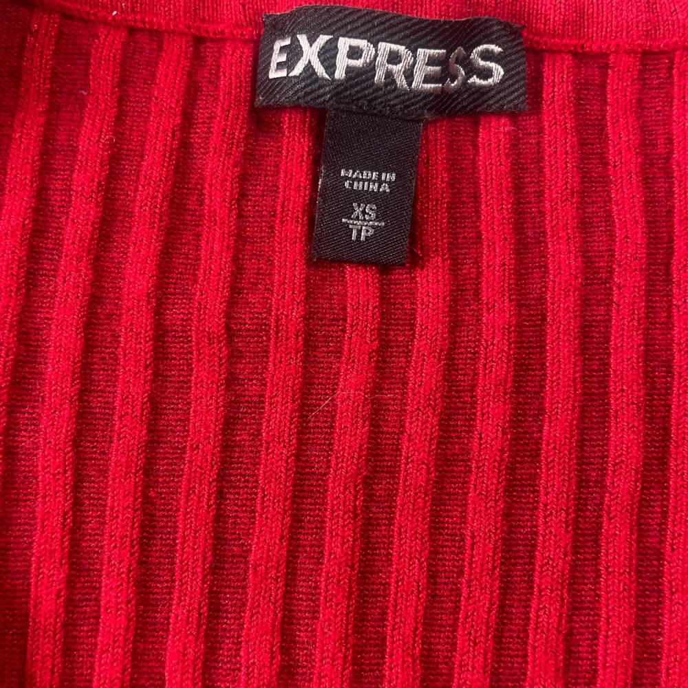 Express Red Ribbed V-Neck Sweater - Picture 2 of 7